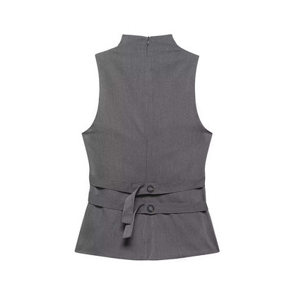 Mujer Ropa Verano Botón Cuello alto sin mangas Top