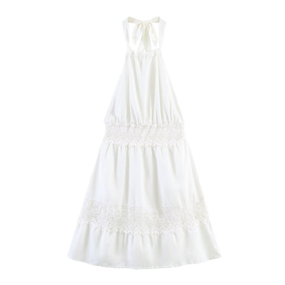 Vestido maxi sin espalda, ligero, fino, de encaje cosido, para primavera