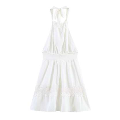 Vestido maxi sin espalda, ligero, fino, de encaje cosido, para primavera