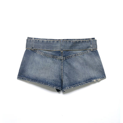 Pantalones cortos vaqueros rotos retro de verano con cinturón para mujer