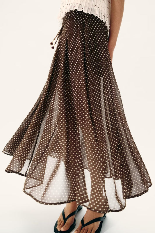 Women Clothing Spring Fashionable Elegant Polka Dot Midi Skirt