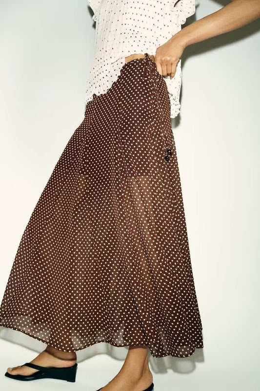 Women Clothing Spring Fashionable Elegant Polka Dot Midi Skirt