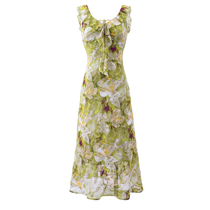 Vestido largo floral de corte ajustado con dobladillo con volantes, estilo vintage, fresco y romántico para vacaciones de verano en la costa