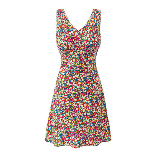 Summer Sweet Spicy Super Beautiful Floral Slim Fitting Slimming Sleeveless V eck Dress Short Dress