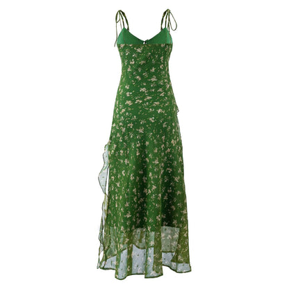 Robe d'été vintage fraîche et douce à volants floraux, robe camisole flatteuse et ajustée