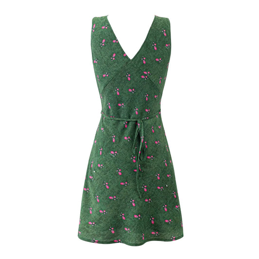 Summer Romantic Vintage Floral Short Sexy Lace up Slim Fit Slimming V Neckline Sleeveless Dress