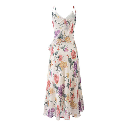Vestido Retro Estampado Super Hermoso y Elegante con Volantes y Tirantes Finos para Vacaciones