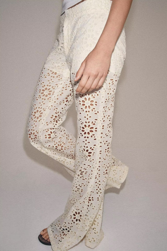 Summer Women Clothing Slim Fit Casual Embroidery Bell Bottom Pants