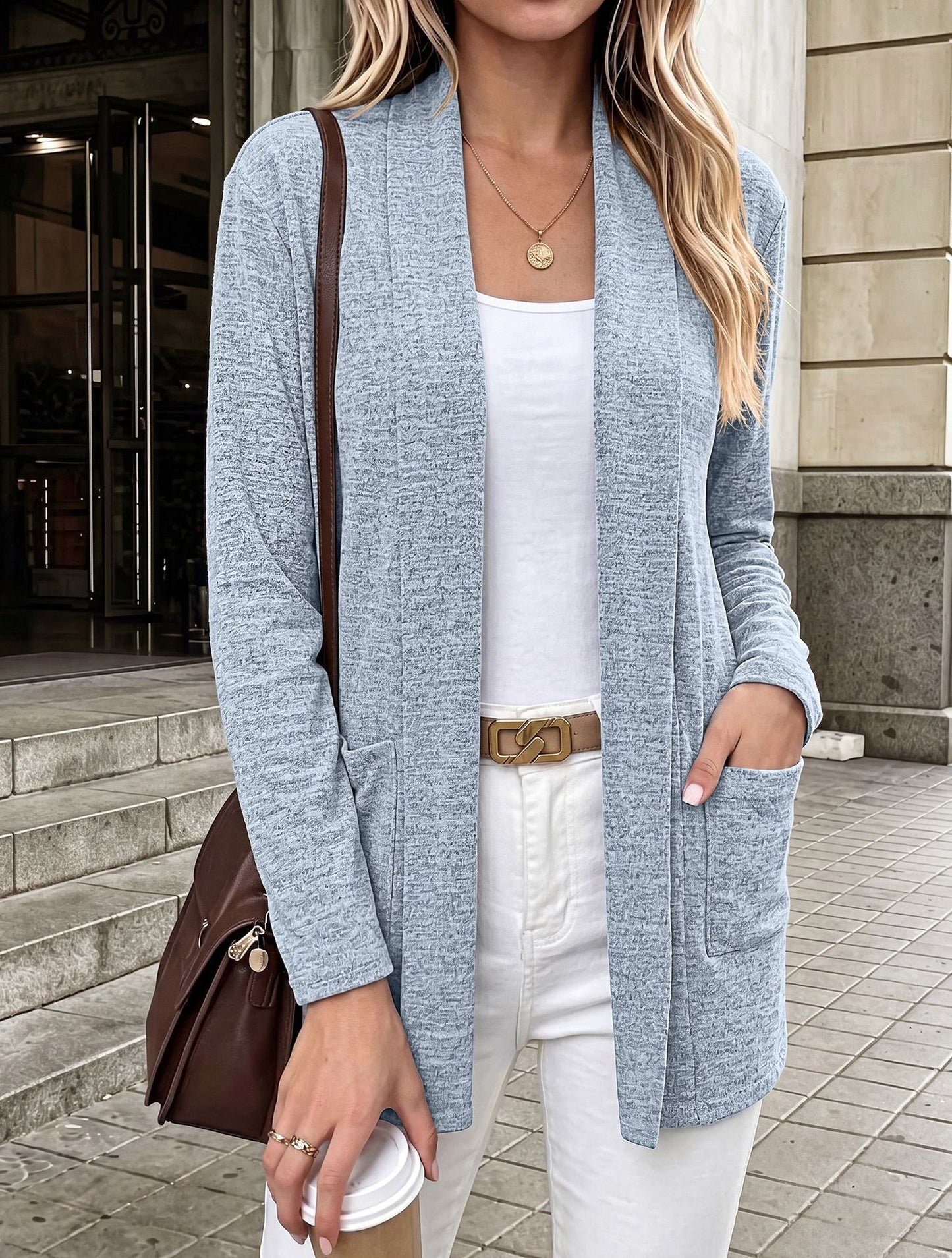 Autumn Winter Casual Pocket Long Sleeve Bottoming Cardigan Knitwear Top