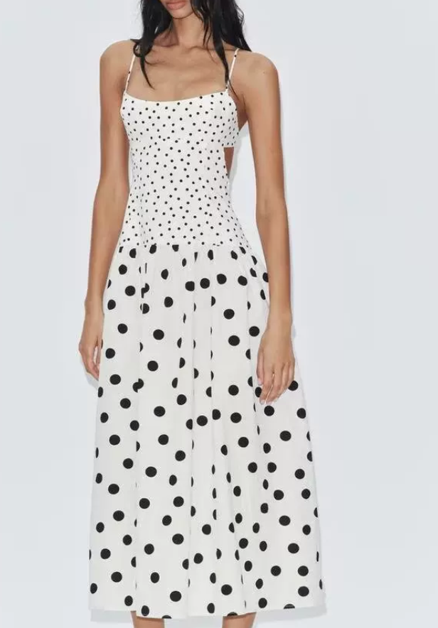 Summer All Match Graceful Fashionable Women Clothing Polka Dot Brace Midi Dress