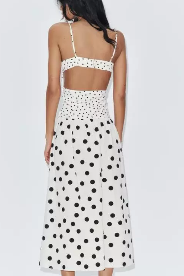 Summer All Match Graceful Fashionable Women Clothing Polka Dot Brace Midi Dress