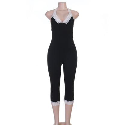Summer One Piece Women Clothing Lace Stitching Jumpsuit Women