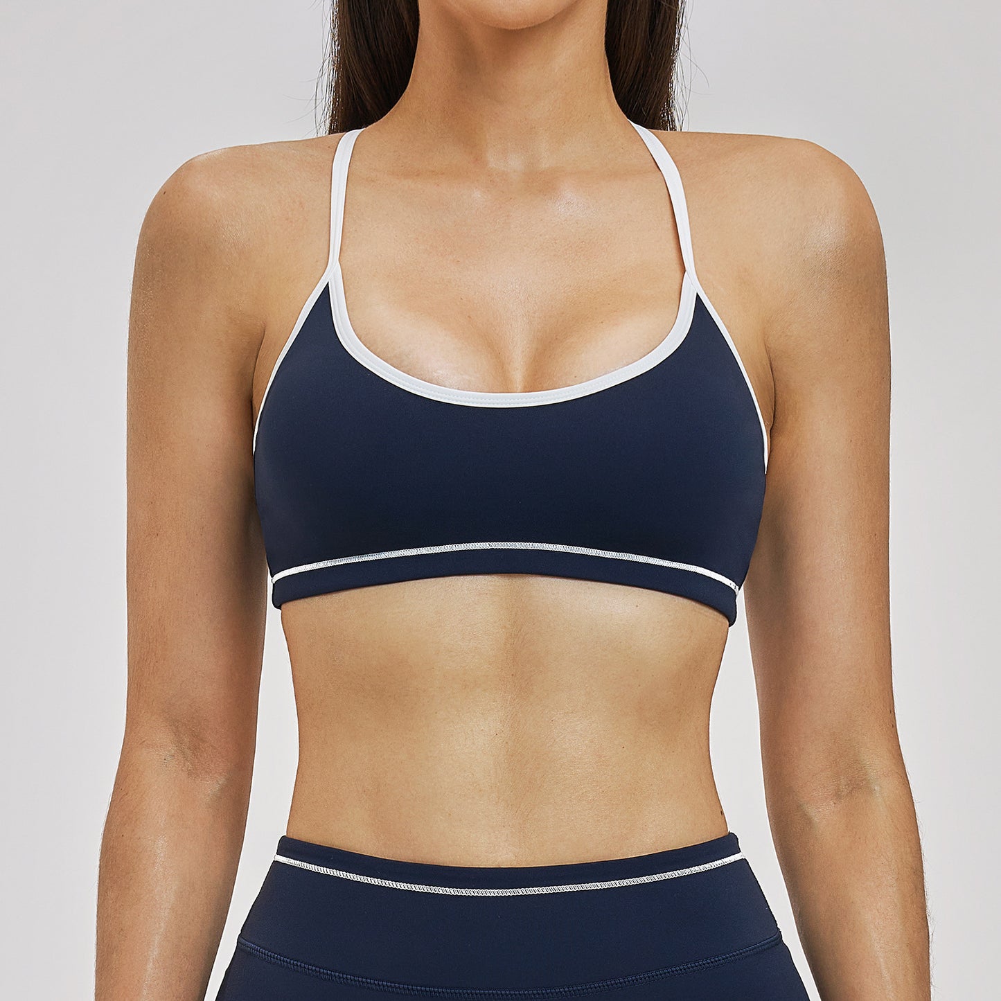 Nude Feel Sports Underwear Double Shoulder Strap Contrast Color Yoga Bra Running Fitness Sports Bra Women