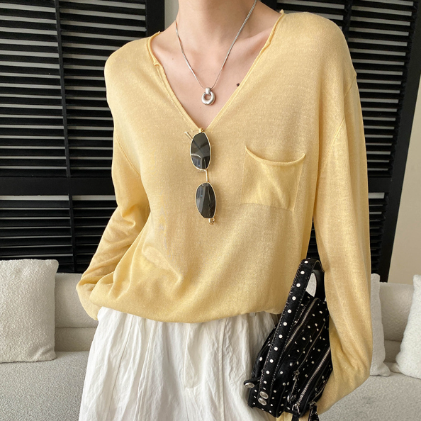 Relaxed Atmosphere Tencel Linen French Laziness Curling Sun Protection Shirt Long Sleeve Sweater