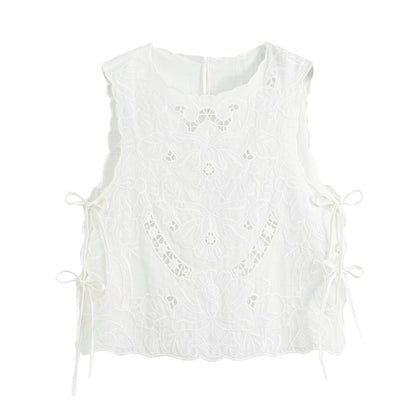 Simple Solid Color Artistic Embroidery Sleeveless Vest