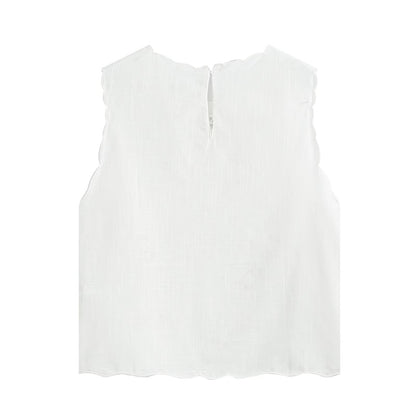 Simple Solid Color Artistic Embroidery Sleeveless Vest
