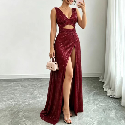 Vestido asimétrico irregular retorcido con lentejuelas, sin mangas, brillante, estilo cóctel, de nicho