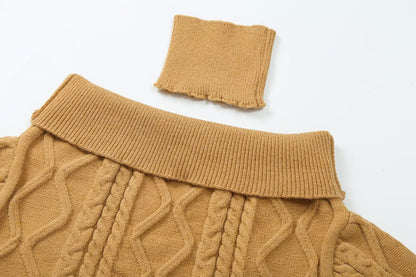Pull femme beige à manches longues et épaules dénudées, tricot torsadé ample, style coréen, doux et polyvalent, idéal pour l'automne