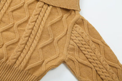 Pull femme beige à manches longues et épaules dénudées, tricot torsadé ample, style coréen, doux et polyvalent, idéal pour l'automne