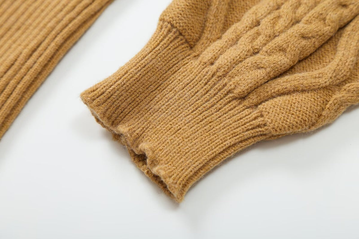 Off Shoulder Beige Long Sleeve Pullover Women Autumn Loose Cable Knit Sweater Gentle Korean All Matching Top