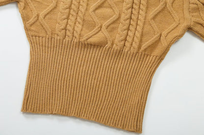 Pull femme beige à manches longues et épaules dénudées, tricot torsadé ample, style coréen, doux et polyvalent, idéal pour l'automne