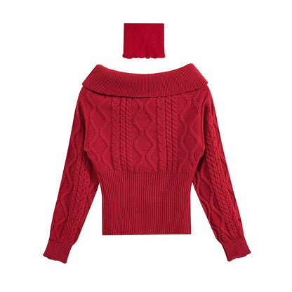 Pull femme beige à manches longues et épaules dénudées, tricot torsadé ample, style coréen, doux et polyvalent, idéal pour l'automne