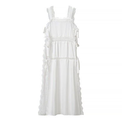 Vestido camisero de mujer, ajuste holgado, color liso, costura de encaje francés, para verano.
