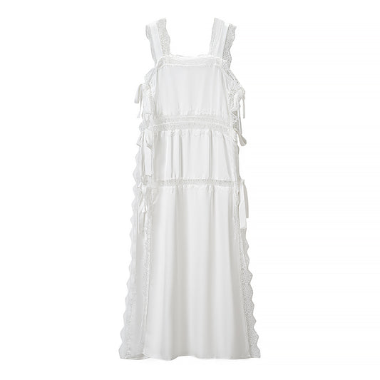 Women Clothing Summer French Lace Stitching Solid Color Loose Fitting Camisole Dress