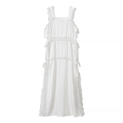 Vestido camisero de mujer, ajuste holgado, color liso, costura de encaje francés, para verano.