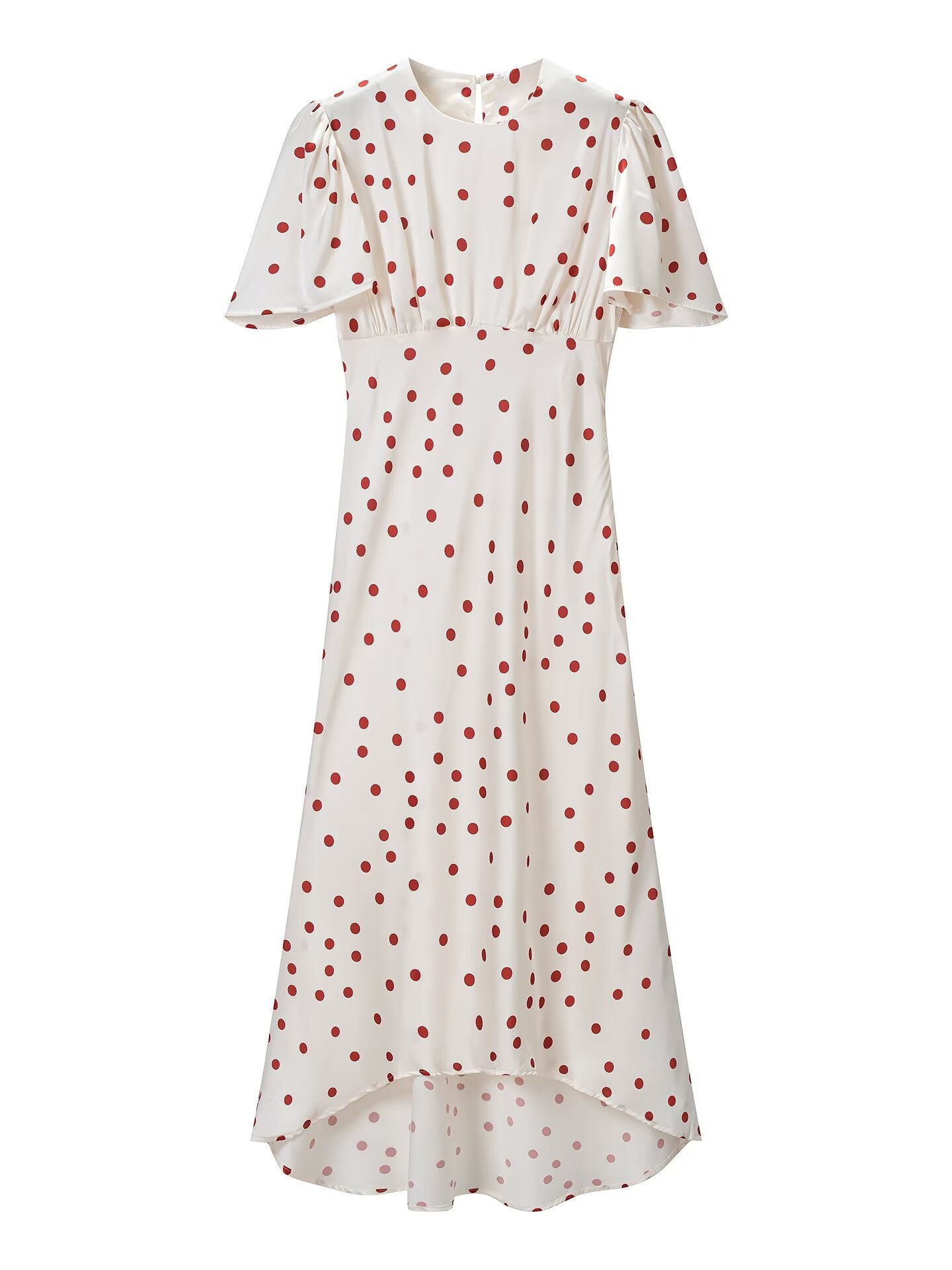 Women Clothing Summer Sweet Niche round Neck Polka Dot Print Stringy Selvedge Dress