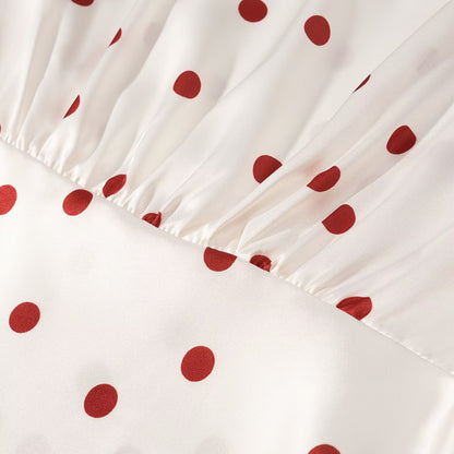 Women Clothing Summer Sweet Niche round Neck Polka Dot Print Stringy Selvedge Dress