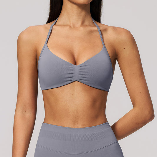 Halter Bra Beauty Back Seamless Push up Thin Band Pilates Training Breathable Sweat Absorbing Sports Underwear Women