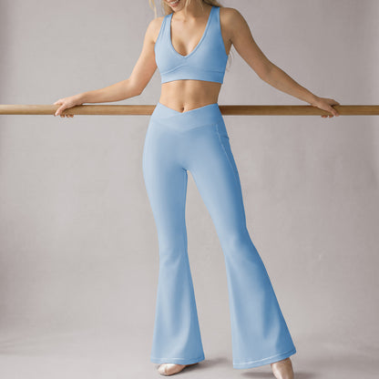 Ensemble de sport pour femme : Soutien-gorge et pantalon bootcut taille haute élastique et respirant pour la danse, le yoga ou la gym en été