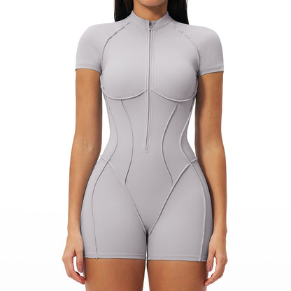 Fitness One Piece Stand Collar Zipper Fitness Sports Home Training Hip Lifting Yoga Jumpsuit One Piece