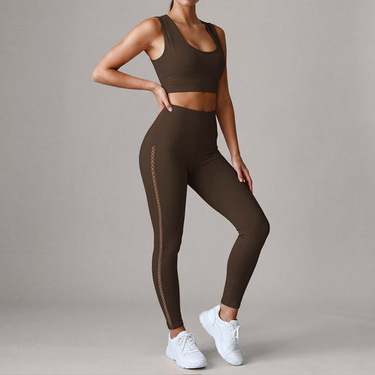 High Strength Yoga Faux Two Piece Vest Pilates Training Wear Fitness Exercise Skinny Ankle Length Pants
