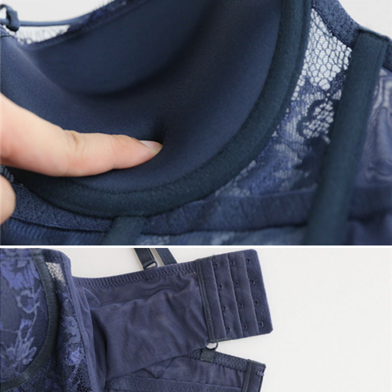 Popular Strap Design Push up Sexy Underwear Women Side Drawing Upper Support Lace Bra Bra Set