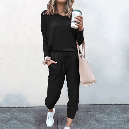 Autumn Winter Women Clothing Home Loose Fitting Solid Color Long Sleeves Casual sets Women - Wanita Store