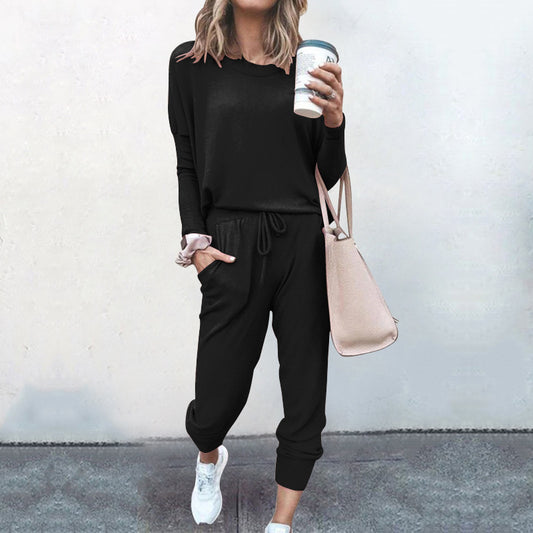 Autumn Winter Women Clothing Home Loose Fitting Solid Color Long Sleeves Casual sets Women