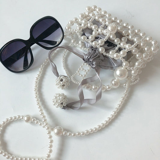 Portable Imitation Pearl Small Bag Hollow Out Cutout Women One Shoulder Crossbody Bag Handmade Beaded Internet Celebrity Mini Bag