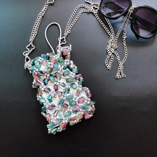 Mini Colorful Special Shaped Crystal Chain Bag Handmade Beaded Small Shoulder Bag Transparent Little Fairy Mobile Phone Bag