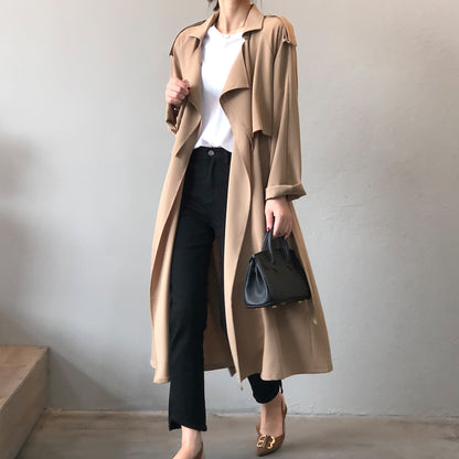 Autumn New Fashion Elegant Long Trench Coat For Women Retro British Baggy Coat Women - Wanita Store
