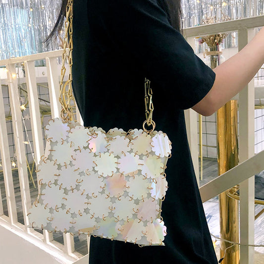 One Shoulder Crossbody Bag Casual Sequined Mobile Phone Bag Magic Color Plum Blossom Piece Chain Bag