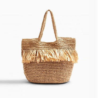 Straw Bag Woven Bag Tassle Straw Bag Seaside Vacation Beach Bag Shoulder Portable Large Capacity Women Bag - Wanita Store