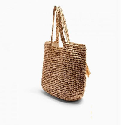 Straw Bag Woven Bag Tassle Straw Bag Seaside Vacation Beach Bag Shoulder Portable Large Capacity Women Bag - Wanita Store