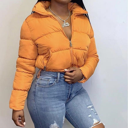 Autumn Winter Fashion New Long Sleeved Stand up Collar Thermal Bread Coat down Jacket Women Outerwear - Wanita Store