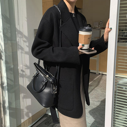 Reversible Cashmere Coat Women Short Spring Autumn Pure Handmade Woolen Coat Women - Wanita Store