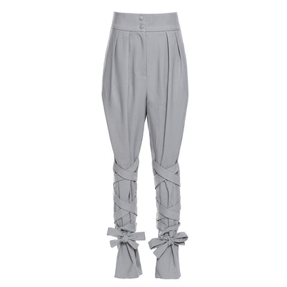 Winter Baggy Pants Unique Cross Lace up Women Loose Slimming All Matching Straight Casual Pants - Wanita Store