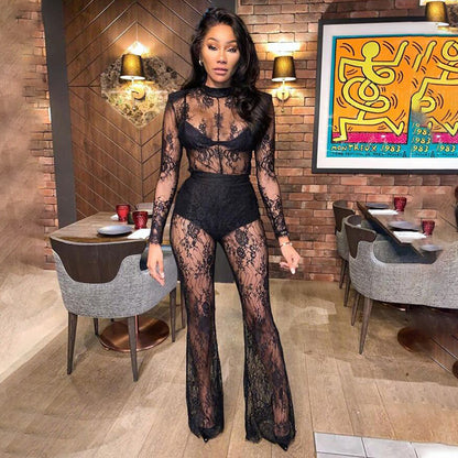 Lace See Through Sexy Nightclub Jumpsuit - Wanita Store