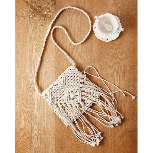 Simple Tassel Crossbody Straw Bag Korean Retro Shoulder Cotton Thread Woven Bag Summer Beach Bag