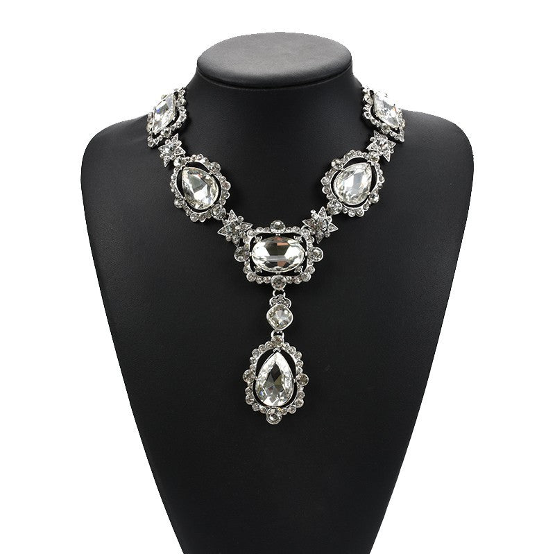 Exaggerated Jewelry Alloy Glass Crystal Clavicle Chain Temperamental Popular Inlaid Jewel Water Drop Necklace - Wanita Store